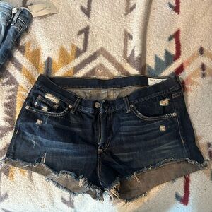 rag & bone Dark Blue Distressed Denim Cutoff Shorts